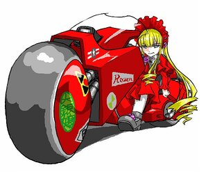 Rating: Safe Score: 0 Tags: 1girl blonde_hair bonnet dress ground_vehicle image long_hair long_sleeves motor_vehicle red_dress rose shinku sitting solo twintails User: admin