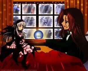 Rating: Safe Score: 0 Tags: 2girls curtains dress image indoors kakizaki_megu long_hair long_sleeves multiple_girls sitting solo suigintou window User: admin