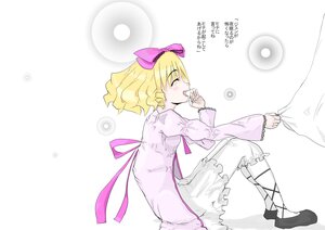 Rating: Safe Score: 0 Tags: 1girl blonde_hair bloomers blush bow closed_eyes dress hinaichigo image long_sleeves open_mouth profile ribbon short_hair solo striped underwear User: admin