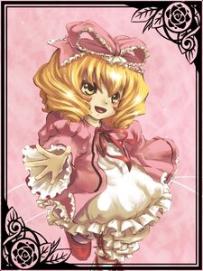 Rating: Safe Score: 0 Tags: 1girl :d blonde_hair bloomers bow dress flower frills green_eyes hina_ichigo hinaichigo image long_sleeves looking_at_viewer open_mouth pink_background pink_bow short_hair smile solo underwear white_bloomers User: admin
