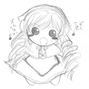 Rating: Safe Score: 0 Tags: 1girl :o dress eighth_note greyscale image long_hair looking_at_viewer monochrome musical_note open_mouth signature simple_background sketch solo suiseiseki traditional_media upper_body white_background User: admin