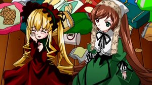 Rating: Safe Score: 0 Tags: 2girls blonde_hair bonnet closed_eyes dress drill_hair food green_dress green_eyes head_scarf heterochromia image long_hair long_sleeves multiple_girls pair red_eyes shinku suiseiseki twintails very_long_hair User: admin