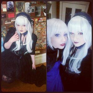 Rating: Safe Score: 0 Tags: albino dress hairband lipstick makeup mirror multiple_girls photo red_eyes red_lips solo suigintou tongue tongue_out white_hair User: admin
