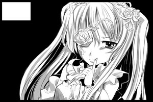 Rating: Safe Score: 0 Tags: 1girl black_border circle_cut finger_to_mouth flower greyscale hair_ornament image kirakishou letterboxed long_hair monochrome rose solo upper_body User: admin