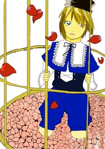 Rating: Safe Score: 0 Tags: 1girl blonde_hair capelet flower hat heterochromia image looking_at_viewer pants petals red_eyes ribbon short_hair solo souseiseki top_hat User: admin