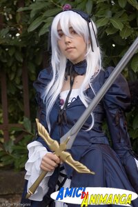 Rating: Safe Score: 0 Tags: 1girl dress forest hairband holding lips long_hair long_sleeves nature red_eyes solo suigintou sword weapon white_hair User: admin
