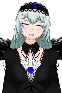 Rating: Safe Score: 0 Tags: 1girl :d black_dress blue_flower blue_rose blurry blush closed_eyes dress flower frills gothic_lolita hairband image lolita_fashion lolita_hairband long_hair long_sleeves open_mouth rose silver_hair smile solo suigintou upper_body User: admin