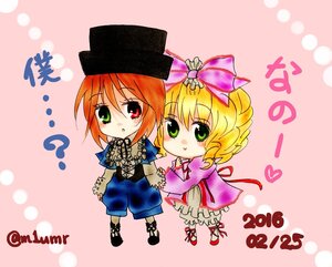 Rating: Safe Score: 0 Tags: 1boy 1girl blonde_hair blush bow chibi dress frills full_body green_eyes hat heterochromia hinaichigo image long_sleeves pair pants pink_bow pink_dress red_eyes ribbon short_hair souseiseki striped User: admin