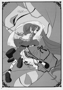 Rating: Safe Score: 0 Tags: 1boy 1girl blush border doujinshi doujinshi_#26 dress frills greyscale image long_hair long_sleeves monochrome multiple ribbon very_long_hair User: admin