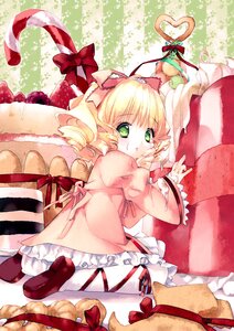 Rating: Safe Score: 0 Tags: 1girl blonde_hair bow cake candy candy_cane cookie dress drill_hair food food_on_face frills gift green_eyes hair_ribbon hat highres hina_ichigo hinaichigo image iwaku macaron pastry pink_bow ribbon rozen_maiden short_hair sitting solo twin_drills User: admin