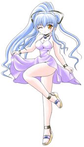 Rating: Safe Score: 0 Tags: 1girl barasuishou blue_hair bracelet breasts choker dress full_body image jewelry long_hair one_eye_closed sandals skirt_hold smile solo very_long_hair yellow_eyes User: admin