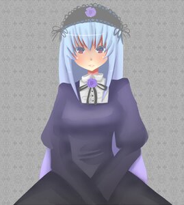 Rating: Safe Score: 0 Tags: 1girl bangs black_dress blush dress grey_background hairband image long_hair long_sleeves looking_at_viewer red_eyes silver_hair solo suigintou User: admin