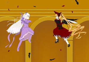 Rating: Safe Score: 0 Tags: 2girls barasuishou blonde_hair blue_eyes dress feathers flying hat image long_hair multiple_girls pair petals shinku suigintou very_long_hair wings User: admin
