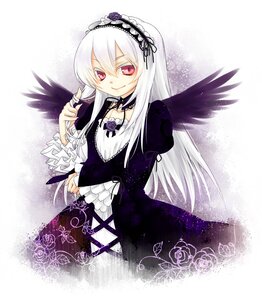 Rating: Safe Score: 0 Tags: 1girl black_wings colored_eyelashes commentary_request detached_collar dress feathered_wings flower frilled_sleeves frills hair_twirling hairband highres image kuronohana lolita_fashion lolita_hairband long_hair long_sleeves looking_at_viewer pink_eyes puffy_sleeves purple_flower purple_rose red_eyes rose rozen_maiden silver_hair smile solo suigintou white_hair wings User: admin