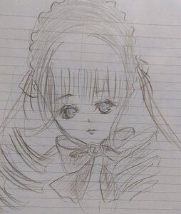 Rating: Safe Score: 0 Tags: 1girl face image looking_at_viewer maid_headdress monochrome shinku simple_background sketch solo traditional_media white_background User: admin