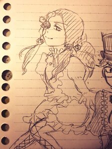 Rating: Safe Score: 0 Tags: 1girl auto_tagged dress frills hair_ornament image kirakishou long_hair long_sleeves monochrome sketch smile solo twintails User: admin