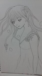 Rating: Safe Score: 0 Tags: 1girl dress floating_hair flower greyscale hair_ribbon image long_hair looking_at_viewer matou_sakura monochrome parted_lips petals ribbon shinku sleeveless sleeveless_dress solo traditional_media upper_body User: admin