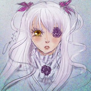 Rating: Safe Score: 0 Tags: 1girl barasuishou flower image lips long_hair looking_at_viewer parted_lips purple_flower purple_rose rose solo traditional_media two_side_up yellow_eyes User: admin
