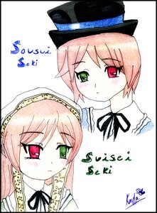 Rating: Safe Score: 0 Tags: 2girls black_border blush border green_eyes hat head_scarf heterochromia image letterboxed long_hair long_sleeves looking_at_viewer multiple_girls pair pink_hair red_eyes ribbon siblings sisters souseiseki suiseiseki top_hat twins User: admin