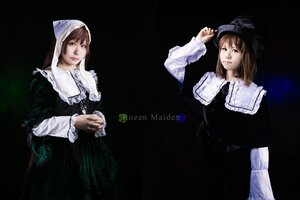 Rating: Safe Score: 0 Tags: 2girls black_background black_dress brown_hair capelet dress hat long_sleeves looking_at_viewer multiple_cosplay multiple_girls siblings simple_background sisters suiseiseki tagme twins User: admin