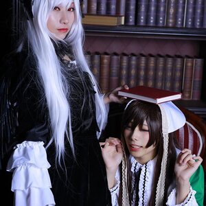 Rating: Safe Score: 0 Tags: 2girls black_hair black_nails book bookshelf closed_eyes gothic_lolita holding holding_book library lips lipstick long_hair makeup multiple_cosplay multiple_girls nail_polish realistic red_eyes tagme User: admin