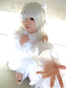 Rating: Safe Score: 0 Tags: 1girl dress flower hair_flower hair_ornament hands kirakishou lips looking_at_viewer outstretched_hand realistic rose solo striped white_flower white_hair white_rose User: admin