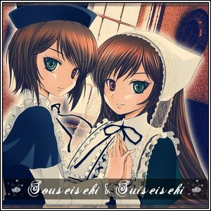 Rating: Safe Score: 0 Tags: 2girls black_ribbon brown_hair frills green_eyes hat heterochromia image long_hair long_sleeves looking_at_viewer multiple_girls pair red_eyes ribbon short_hair siblings sisters smile souseiseki suiseiseki twins upper_body User: admin