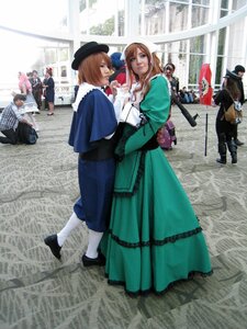 Rating: Safe Score: 0 Tags: black_hair blonde_hair blue_dress brown_hair dress hat long_hair long_skirt multiple_boys multiple_cosplay multiple_girls short_hair skirt standing tagme User: admin