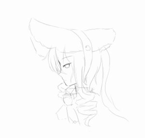 Rating: Safe Score: 0 Tags: 1girl animal_ears blush bow closed_mouth eyebrows_visible_through_hair greyscale hair_between_eyes hat image long_hair monochrome profile shinku simple_background solo striped User: admin