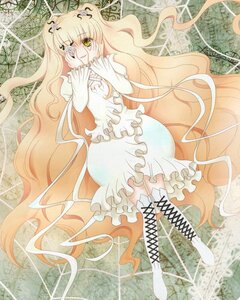 Rating: Safe Score: 0 Tags: 1girl blonde_hair boots cross-laced_footwear dress eyepatch frills green_eyes hair_ornament image kirakishou knee_boots long_hair solo very_long_hair vines User: admin