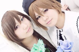 Rating: Safe Score: 0 Tags: 2girls bangs blonde_hair blue_eyes brown_hair closed_mouth flower hair_between_eyes hat heterochromia lips long_hair looking_at_viewer multiple_cosplay multiple_girls red_eyes rose short_hair smile souseiseki suiseiseki tagme white_flower white_rose User: admin