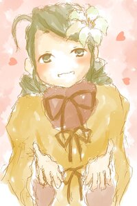 Rating: Safe Score: 0 Tags: 1girl ahoge blush flower green_eyes green_hair hair_flower hair_ornament heart image kanaria long_sleeves ribbon solo upper_body valentine User: admin