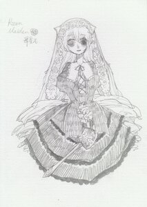 Rating: Safe Score: 0 Tags: 1girl dress flower frills gothic_lolita hairband image lace lolita_fashion long_hair long_sleeves looking_at_viewer monochrome smile solo suiseiseki traditional_media very_long_hair User: admin