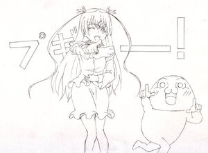 Rating: Safe Score: 0 Tags: 1girl ;d barasuishou blush dog greyscale image long_hair long_sleeves looking_at_viewer monochrome one_eye_closed open_mouth skirt smile solo standing very_long_hair User: admin