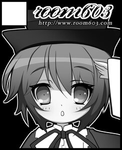 Rating: Safe Score: 0 Tags: 1girl :o bangs black_border blush character_name circle_cut eyebrows_visible_through_hair greyscale hair_between_eyes hat image long_sleeves looking_at_viewer monochrome parted_lips ribbon solo souseiseki User: admin