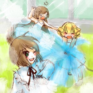 Rating: Safe Score: 0 Tags: 1girl 3girls ;d >_< anger_vein brown_hair closed_eyes dress image multiple one_eye_closed open_mouth short_hair smile tagme water wings User: admin