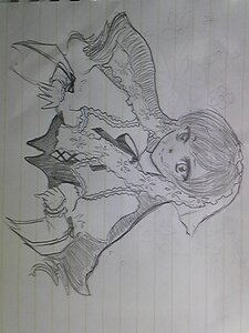 Rating: Safe Score: 0 Tags: 1girl capelet closed_mouth dress frills greyscale image long_hair long_sleeves looking_at_viewer monochrome photo simple_background sketch smile solo suiseiseki traditional_media upper_body wings User: admin