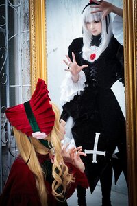Rating: Safe Score: 0 Tags: 2girls 91076 bangs blonde_hair dress flower frills hat long_hair long_sleeves multiple_cosplay multiple_girls outstretched_hand red_eyes rose tagme User: admin
