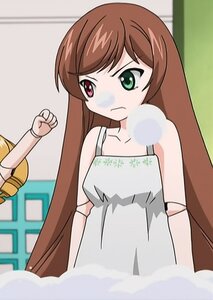 Rating: Safe Score: 0 Tags: 1girl bangs bare_shoulders brown_hair collarbone dress frown green_eyes heterochromia image joints long_hair red_eyes solo spaghetti_strap suiseiseki swept_bangs very_long_hair User: admin