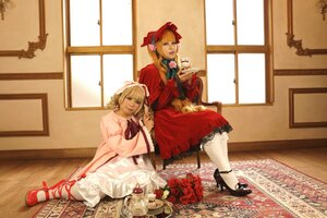 Rating: Safe Score: 0 Tags: 2girls 91076 blonde_hair blue_eyes bow dress flower frills long_hair multiple_cosplay multiple_girls rose shinku shoes sitting tagme window User: admin