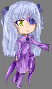 Rating: Safe Score: 0 Tags: 1girl barasuishou chibi dress eyepatch full_body hair_ornament image long_hair long_sleeves purple_dress silver_hair solo standing striped very_long_hair white_background yellow_eyes User: admin