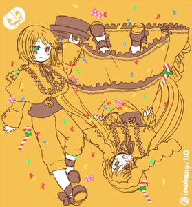 Rating: Safe Score: 0 Tags: 2girls blonde_hair boots dress frills green_eyes heterochromia image kanaria long_hair long_sleeves multiple_girls open_mouth pair red_eyes short_hair siblings smile souseiseki suiseiseki twins upside-down very_long_hair yellow_background User: admin