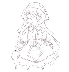 Rating: Safe Score: 0 Tags: 1girl braid capelet dress eyebrows_visible_through_hair greyscale image long_hair long_sleeves monochrome solo striped suiseiseki twin_braids very_long_hair white_background User: admin