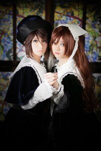 Rating: Safe Score: 0 Tags: 2girls blue_eyes blurry blurry_background blurry_foreground brown_hair depth_of_field dress hat lips long_hair long_sleeves looking_at_viewer multiple_cosplay multiple_girls short_hair souseiseki stained_glass suiseiseki tagme User: admin