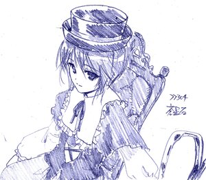 Rating: Safe Score: 0 Tags: 1girl alternate_hairstyle artist_name dated hat image long_sleeves monochrome short_hair signature solo souseiseki traditional_media User: admin