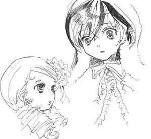Rating: Safe Score: 0 Tags: 2girls blush drill_hair fur_trim greyscale image kanaria looking_at_viewer monochrome multiple_girls pair ribbon ringlets striped suiseiseki twin_drills vertical_stripes white_background User: admin
