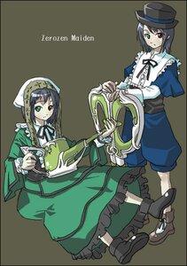 Rating: Safe Score: 0 Tags: 1boy 2girls blue_eyes dress frills green_dress green_eyes hat heterochromia image long_hair multiple_girls pair red_eyes souseiseki suiseiseki top_hat User: admin