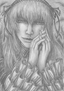 Rating: Safe Score: 0 Tags: 1girl frills graphite_(medium) greyscale image looking_at_viewer monochrome solo suigintou traditional_media yakumo_yukari User: admin