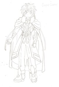 Rating: Safe Score: 0 Tags: 1boy boots cape full_body fur_trim greyscale image looking_at_viewer monochrome smile solo souseiseki standing white_background User: admin