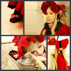 Rating: Safe Score: 0 Tags: 1girl blonde_hair bonnet bow closed_eyes dress flower hat long_hair photo pink_rose realistic red_flower red_rose rose shinku solo User: admin